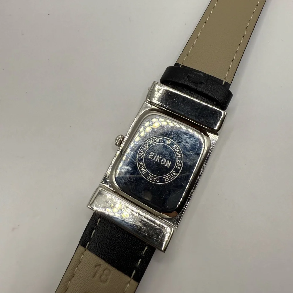 Eikon Women's Watch Black Band Silver Rectangle Bezel (New Battery)